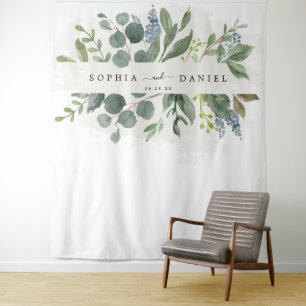 Dusty Blue Eucalyptus Wedding Photo Prop Backdrop Tapestry