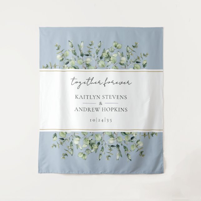 Dusty Blue Eucalyptus Wedding Together Forever  Tapestry (Front)