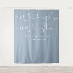 Dusty Blue Ever After Heart Script Wedding Tapestry