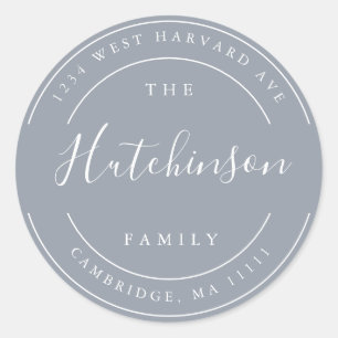 Dusty Blue Family Name Round Return Address Label