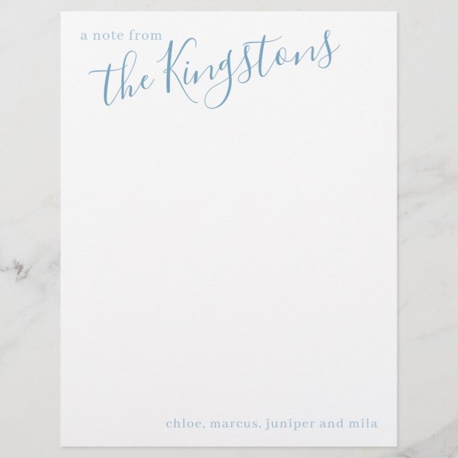 Dusty Blue Family Name Script Letterhead (Front)