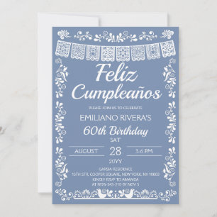 Dusty Blue Feliz Cumpleaños 60th Birthday Invitation