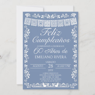 Dusty Blue Feliz Cumpleaños 60th Birthday Invitation