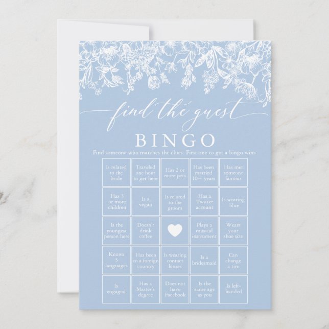 Dusty Blue Find the Guest Bingo Bridal Shower Game Invitation (Front)