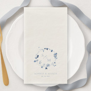 Dusty Blue Fine Art Floral Monogram Wedding Napkin
