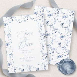 Dusty Blue Fine Art Floral Save the Date Card