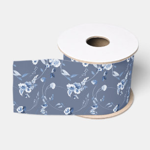 Dusty Blue Fine Art Floral Wedding Grosgrain Ribbon