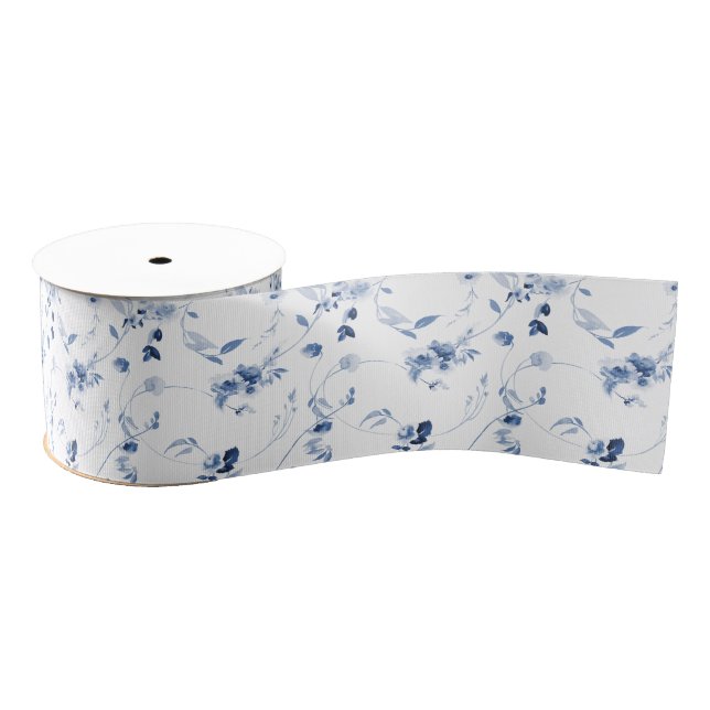 Dusty Blue Fine Art Floral Wedding Grosgrain Ribbon (Spool)