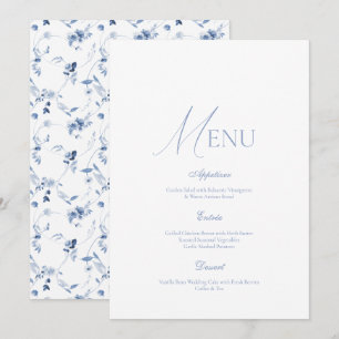 Dusty Blue Fine Art Floral Wedding Menu Card