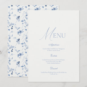 Dusty Blue Fine Art Floral Wedding Menu Card