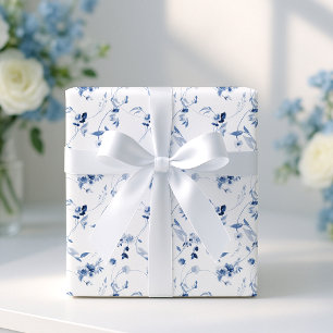 Dusty Blue Fine Art Floral Wedding Wrapping Paper