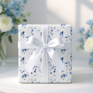 Dusty Blue Fine Art Floral Wedding Wrapping Paper