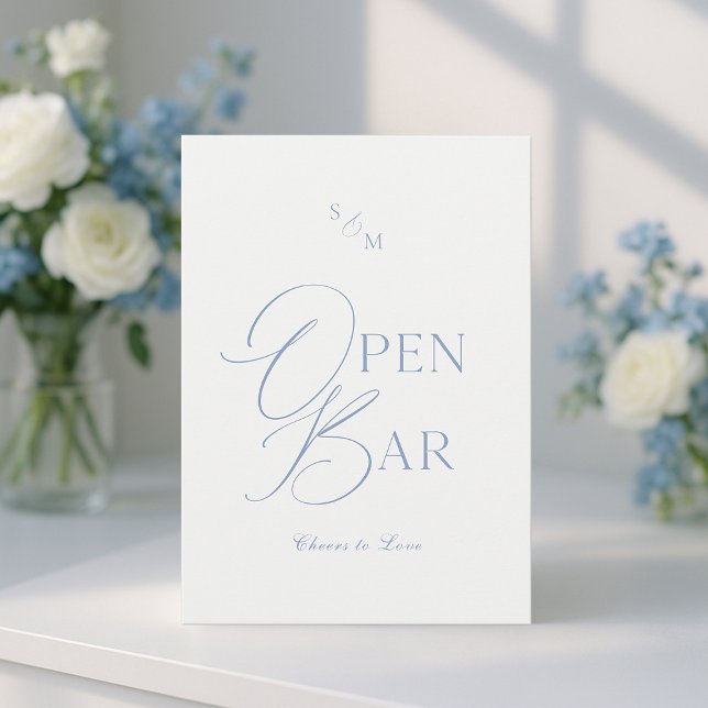 Dusty Blue Fine Art Open Bar Sign with Calligraphy Invitation (Creator Uploaded)