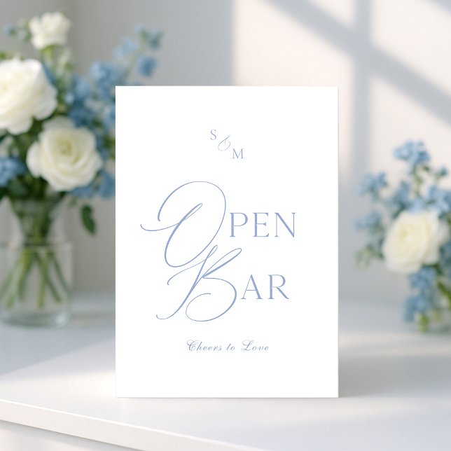 Dusty Blue Fine Art Open Bar Sign with Calligraphy Invitation (Creator Uploaded)