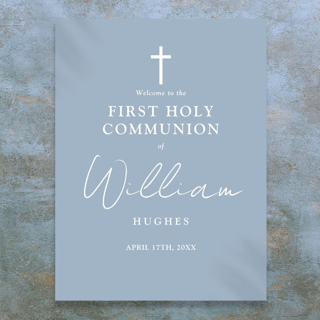 Dusty Blue First Holy Communion Welcome Sign (Dusty Blue First Holy Communion Welcome Sign)