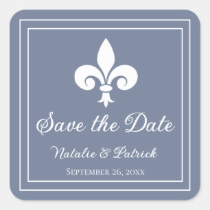 Dusty Blue Fleur de Lis Save the Date Stickers