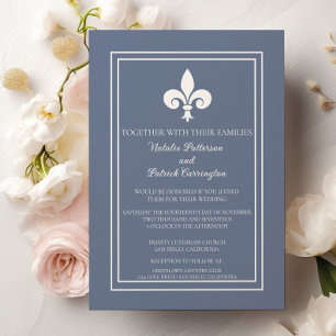 Dusty Blue Fleur de Lis Wedding Invitation