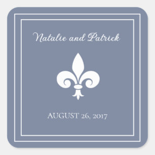 Dusty Blue Fleur de Lis Wedding Stickers