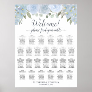 Dusty Blue Floral 26 Table Wedding Seating Chart