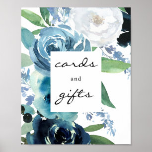 Dusty Blue Floral 2 Cards & Gifts Sign Poster