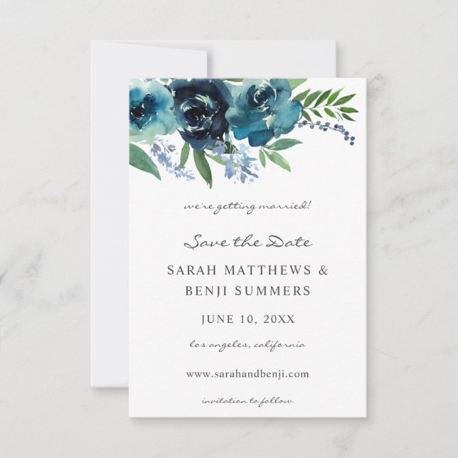 Dusty Blue Floral 2 Save The Date V2 (Front)