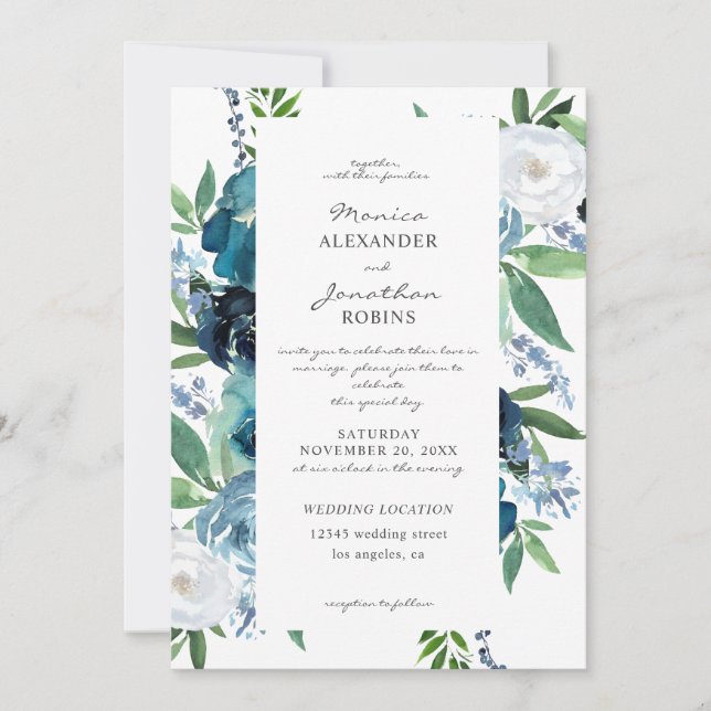 Dusty Blue Floral 2 Wedding Invitation (Front)