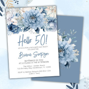 Dusty Blue Floral 50th Wedding Anniversary  Invitation