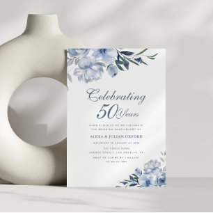 dusty blue floral 50th wedding anniversary invitation