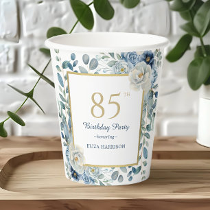 Dusty Blue Floral 85th Birthday Paper cup