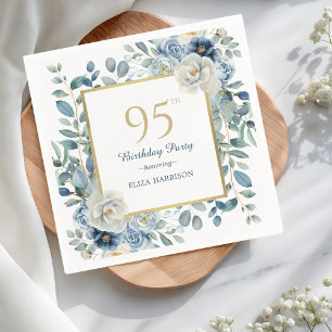 Dusty Blue Floral 95th Birthday Napkin