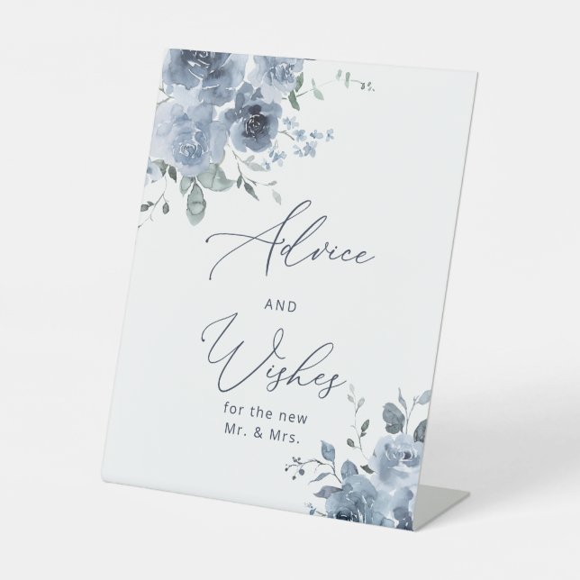 Dusty Blue Floral Advice and Wishes Pedestal Sign (Front)