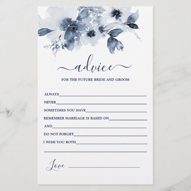 Dusty Blue Floral Advice for the Bride card (Front)