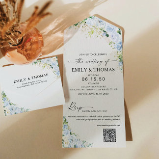 Dusty Blue Floral All in One Wedding Invite