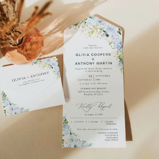Dusty Blue Floral All in One Wedding Invite