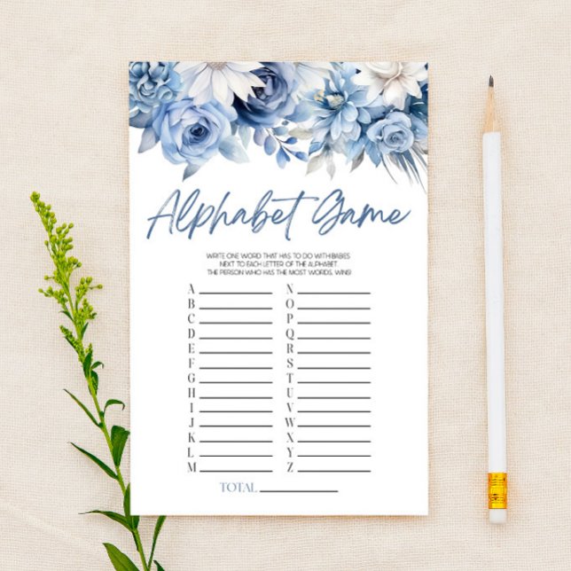 Dusty Blue Floral Alphabet Baby Shower Game (Creator Uploaded)