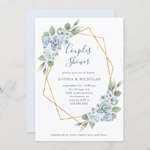 Dusty Blue Floral and Eucalyptus   Couples Shower Invitation