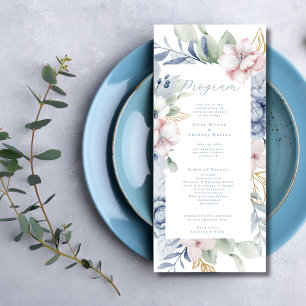 Dusty Blue Floral and Greenery Wedding Program