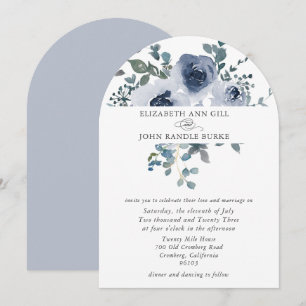 Dusty Blue Floral and Grey Arch Wedding Invitation