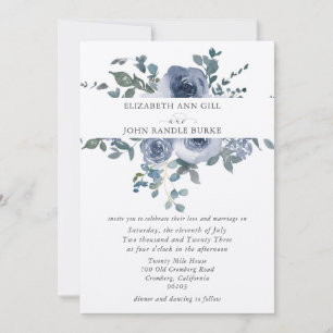 Dusty Blue Floral and Grey Wedding Invitation
