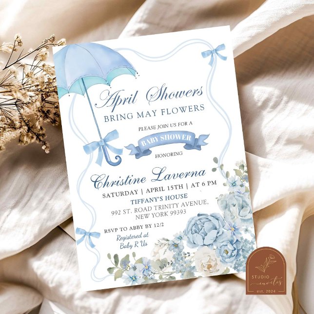 Dusty Blue Floral April Baby Shower Invitation (Creator Uploaded)