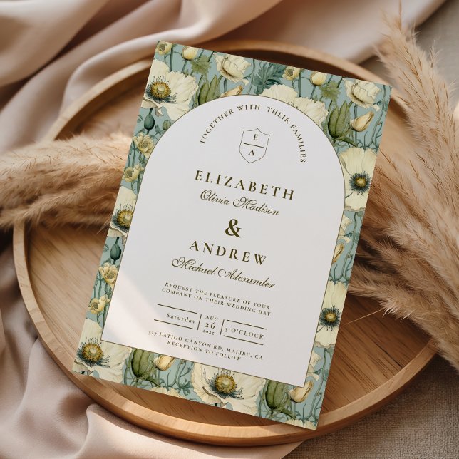 Dusty Blue Floral Arch Garden Wedding Invitation (Creator Uploaded)