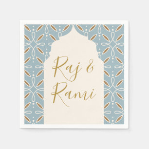 Dusty Blue Floral Arch India Wedding Napkin