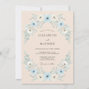 Dusty Blue Floral Arch Wedding Invitation