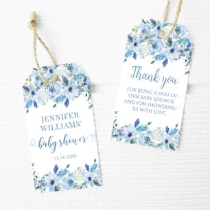Dusty blue floral baby boy shower favour gift tags
