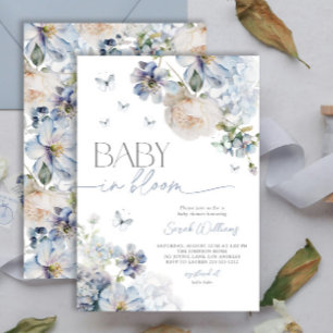 Dusty Blue Floral Baby in Bloom Baby Shower Invitation