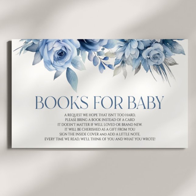 Dusty Blue Floral Baby Shower Books For Baby Enclosure Card (Creator Uploaded)