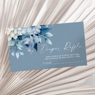 Dusty Blue Floral Baby Shower Diaper Raffle Enclosure Card