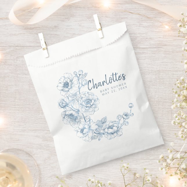 Dusty Blue Floral Baby Shower Favour Bag (Clipped)