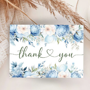 Dusty Blue Floral Baby Shower Flat Thank You Card