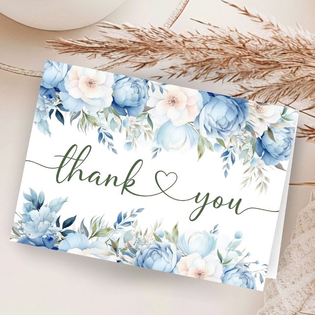Dusty Blue Floral Baby Shower Folded Thank You  (Creator Uploaded)